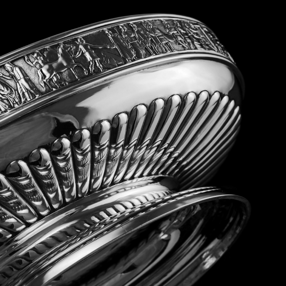 Antique English Large Solid Silver Bowls, Set of 3 with Roman Frieze - Elkington & Co 1895 View XVII