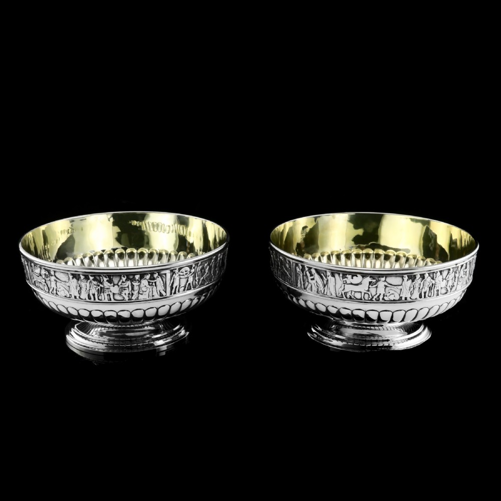 Antique English Large Solid Silver Bowls, Set of 3 with Roman Frieze - Elkington & Co 1895 View XXIII