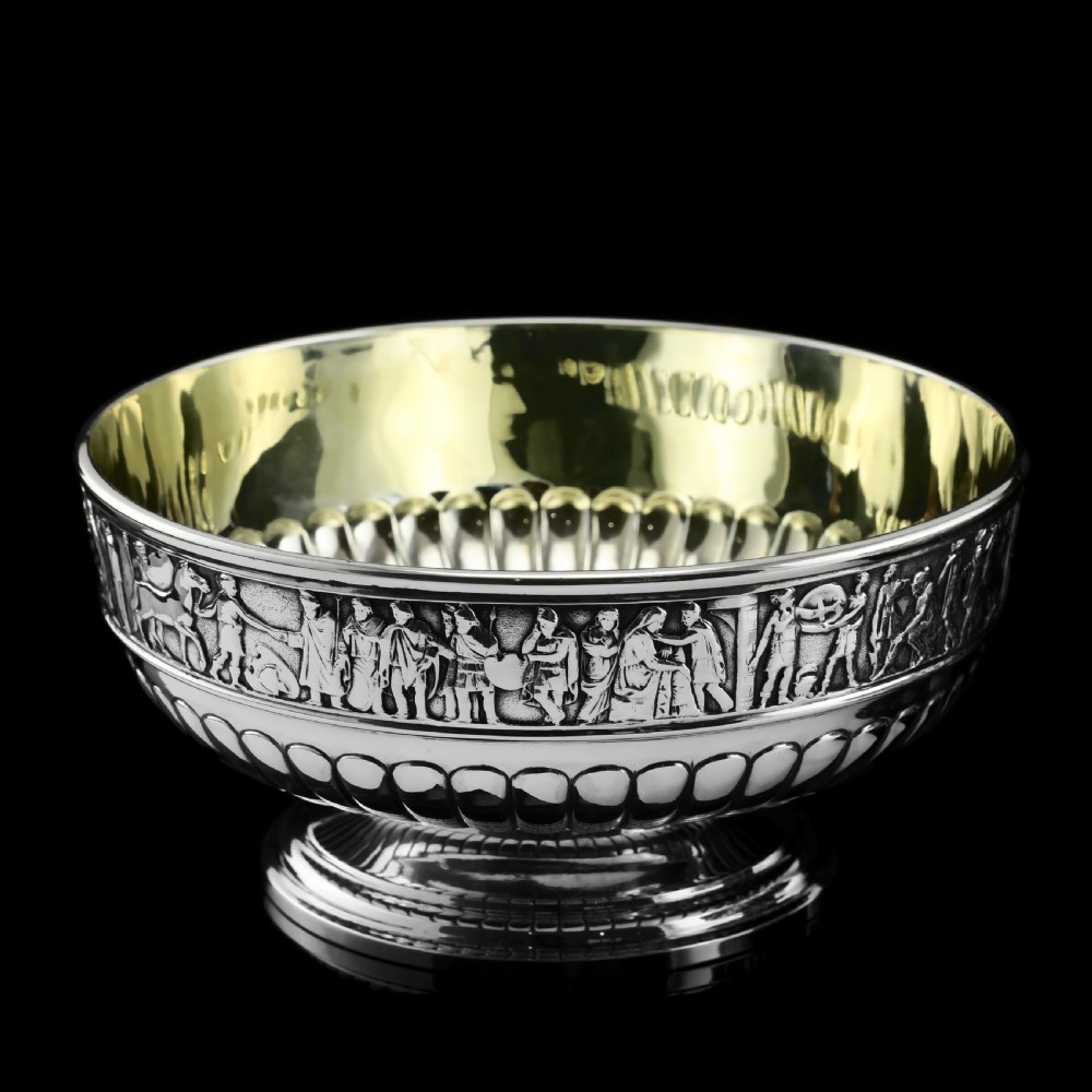 Antique English Large Solid Silver Bowls, Set of 3 with Roman Frieze - Elkington & Co 1895 View XXIV