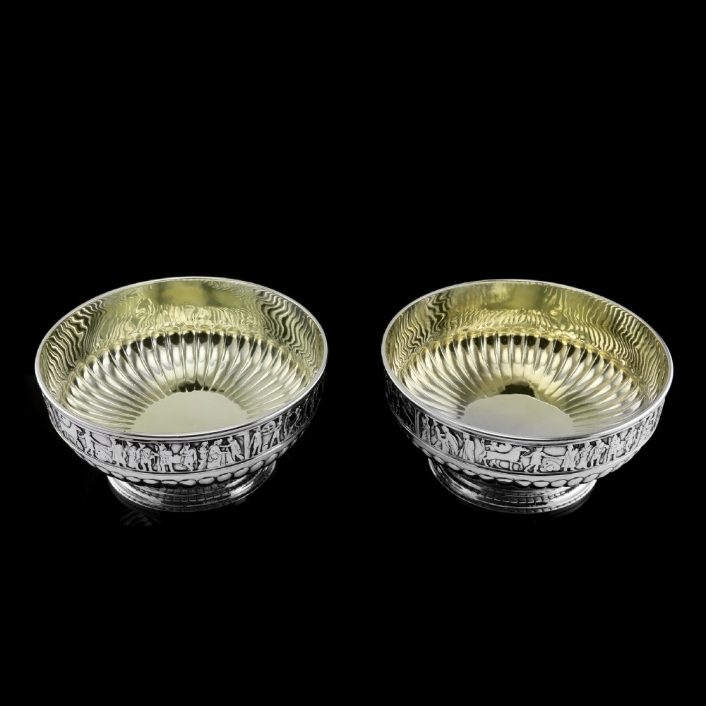 Antique English Large Solid Silver Bowls, Set of 3 with Roman Frieze - Elkington & Co 1895 View XXV