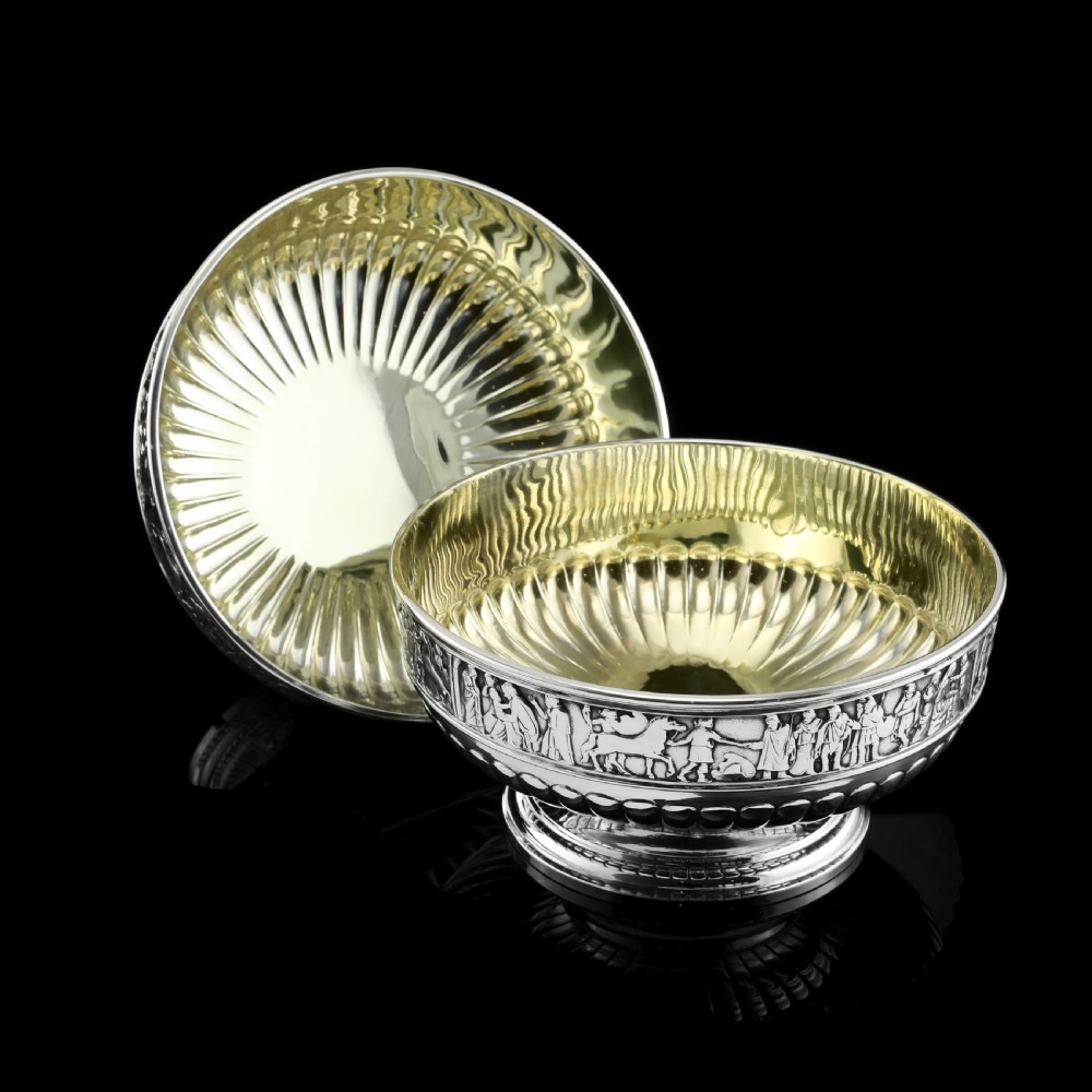Antique English Large Solid Silver Bowls, Set of 3 with Roman Frieze - Elkington & Co 1895 View XXVI