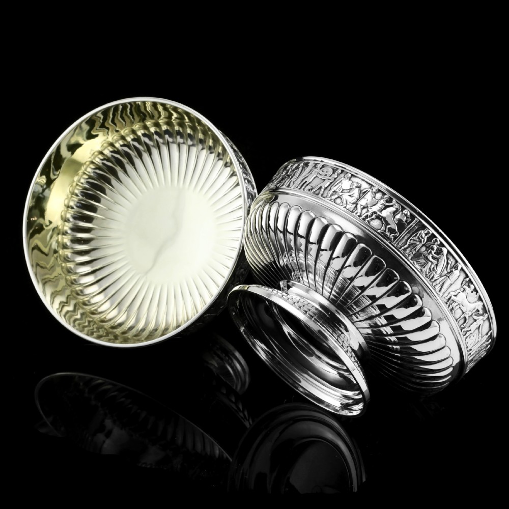 Antique English Large Solid Silver Bowls, Set of 3 with Roman Frieze - Elkington & Co 1895 View XXIX