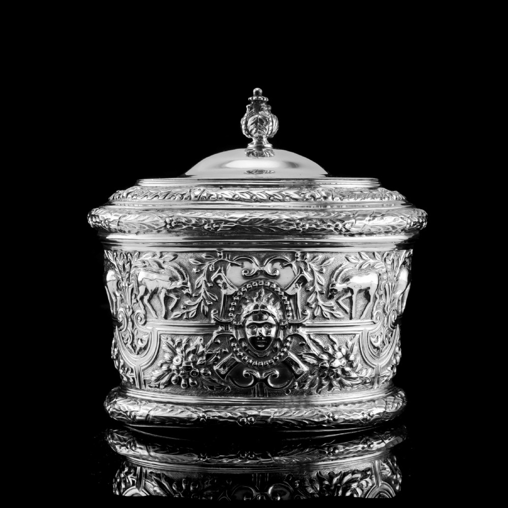 Rare Antique Solid Silver Cellini Tea Caddy Box - Mappin & Webb 1902 View II