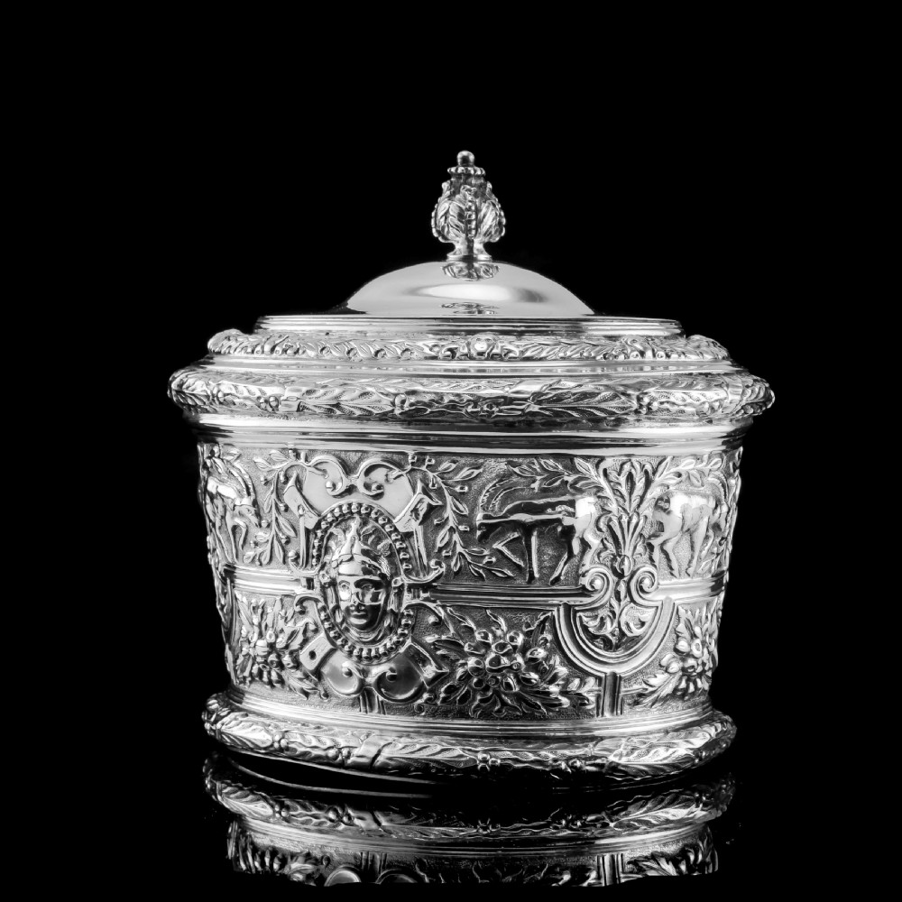 Rare Antique Solid Silver Cellini Tea Caddy Box - Mappin & Webb 1902 View III