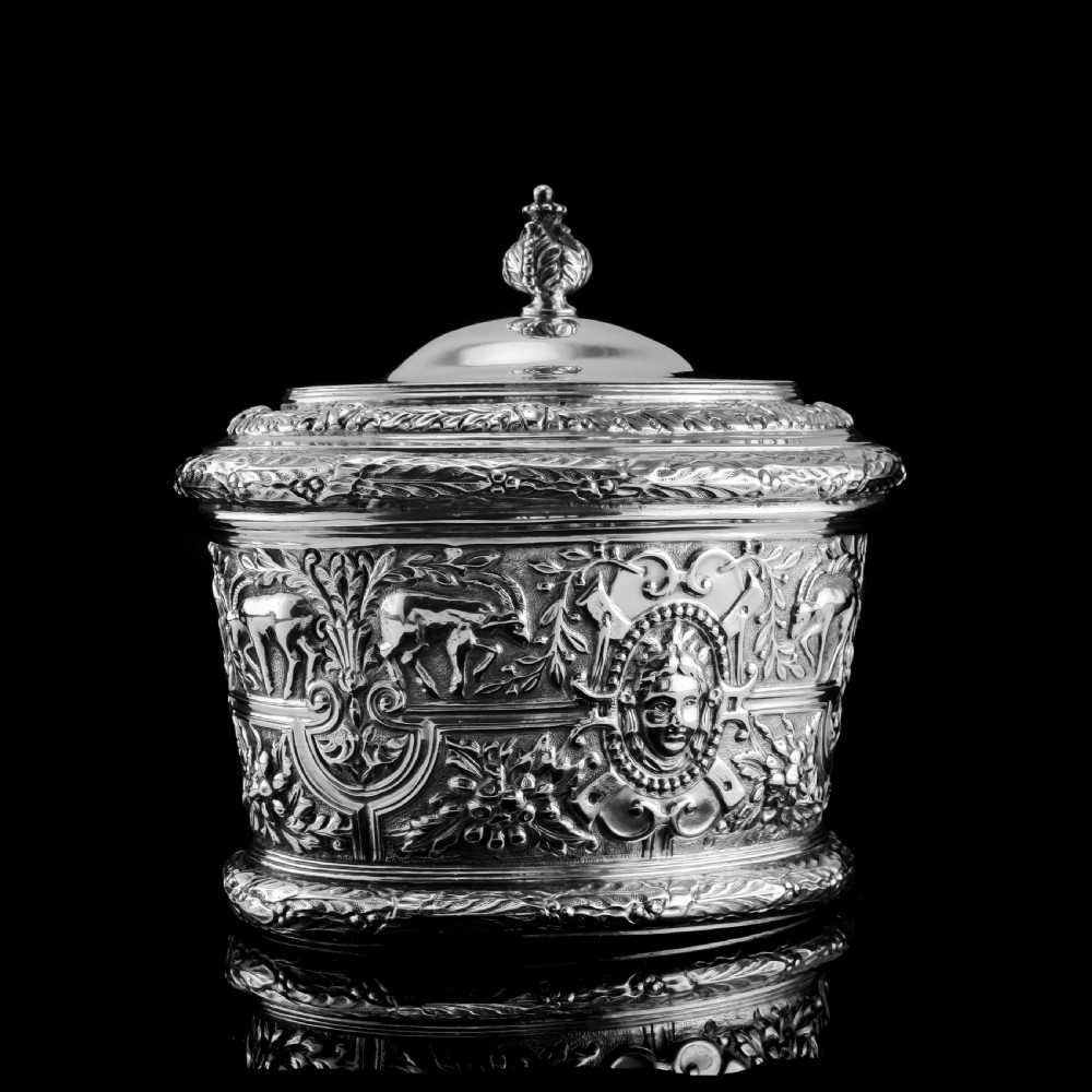 Rare Antique Solid Silver Cellini Tea Caddy Box - Mappin & Webb 1902 View IV