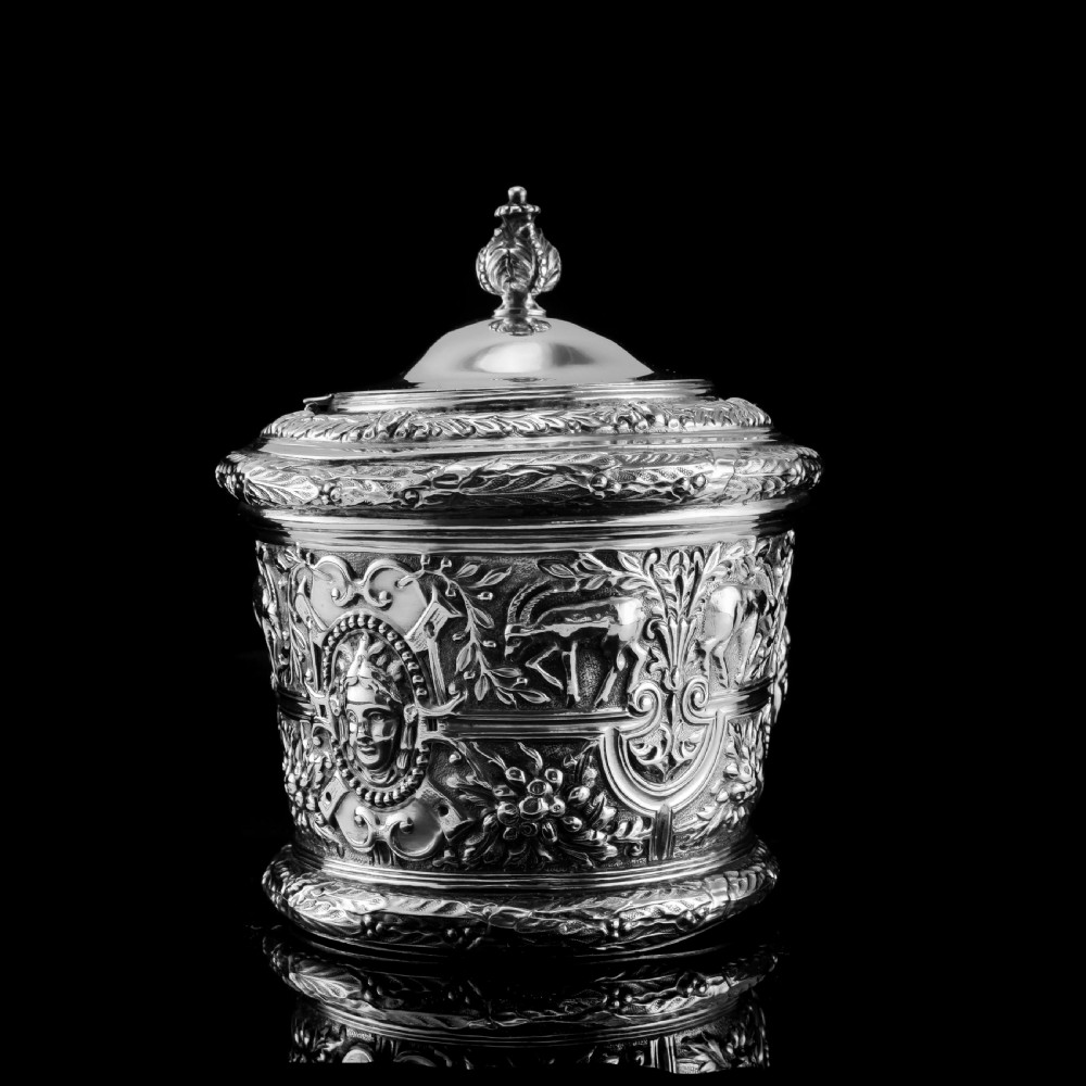 Rare Antique Solid Silver Cellini Tea Caddy Box - Mappin & Webb 1902 View V