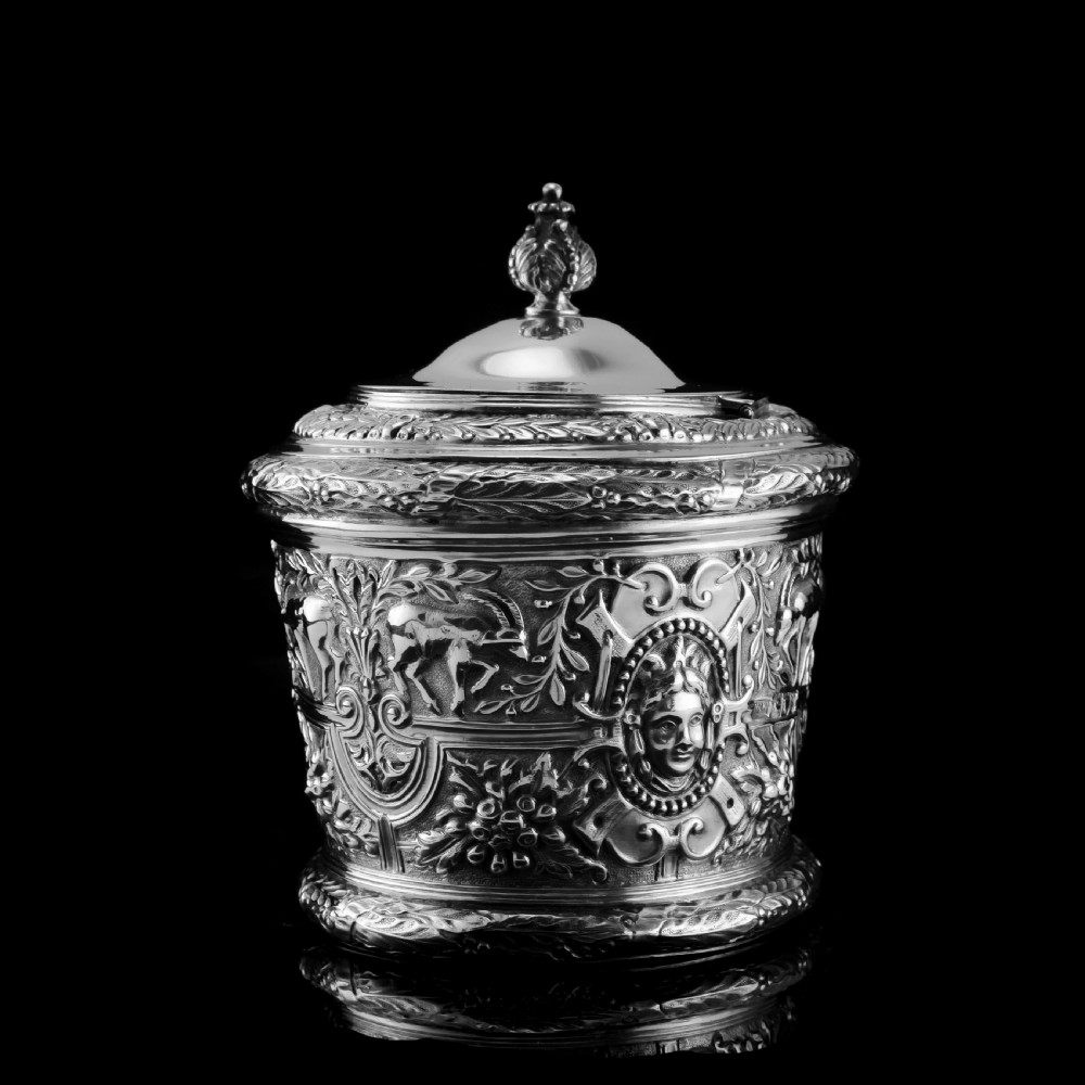 Rare Antique Solid Silver Cellini Tea Caddy Box - Mappin & Webb 1902 View VII