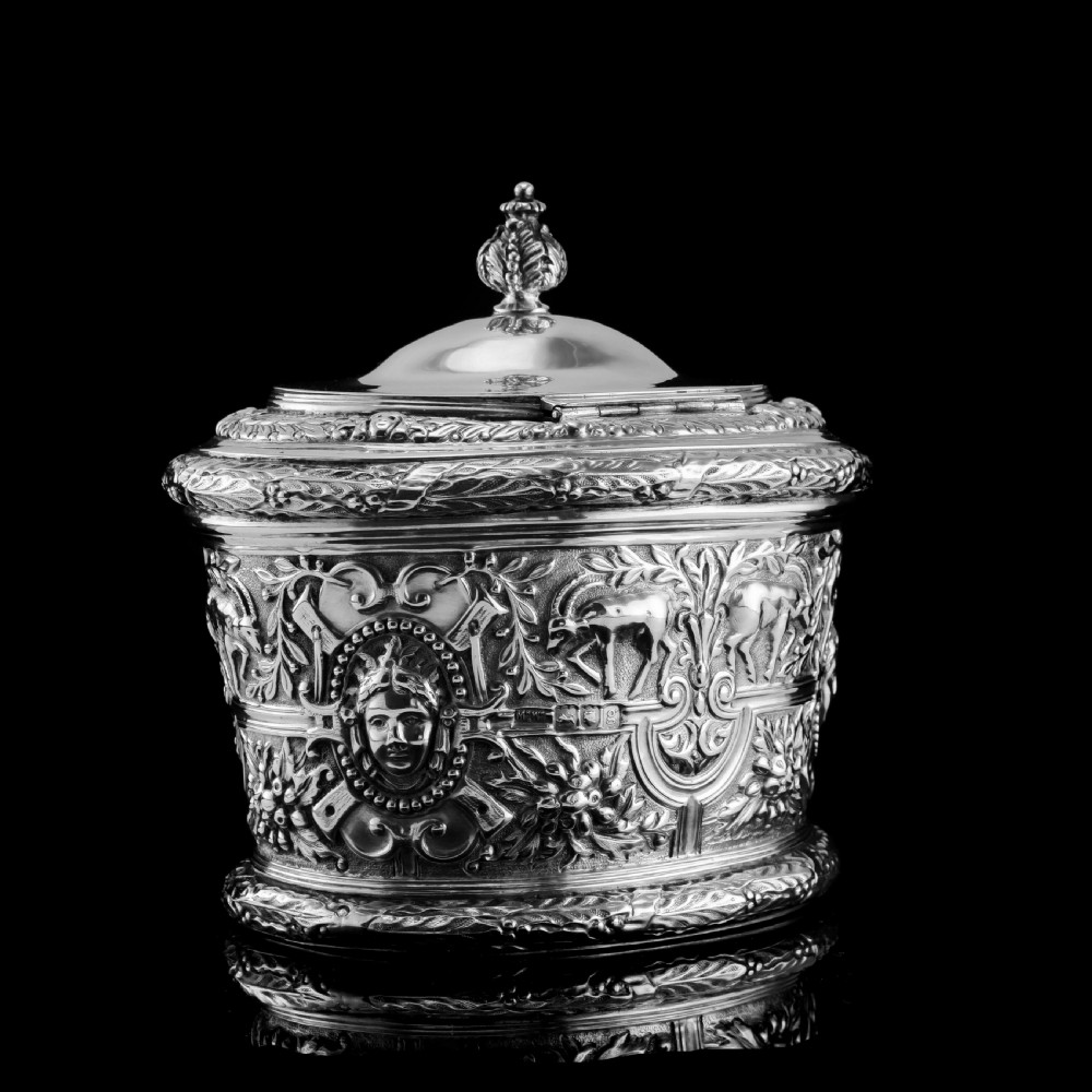 Rare Antique Solid Silver Cellini Tea Caddy Box - Mappin & Webb 1902 View VIII