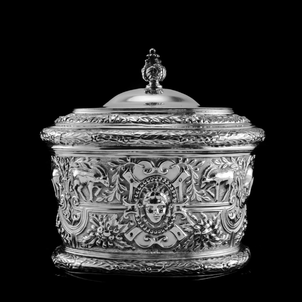 Rare Antique Solid Silver Cellini Tea Caddy Box - Mappin & Webb 1902 View X