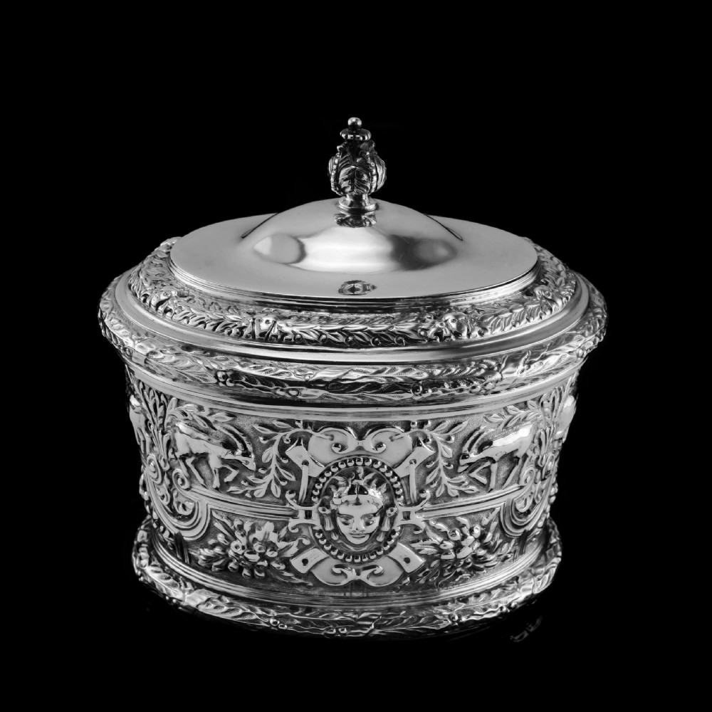 Rare Antique Solid Silver Cellini Tea Caddy Box - Mappin & Webb 1902 View XI