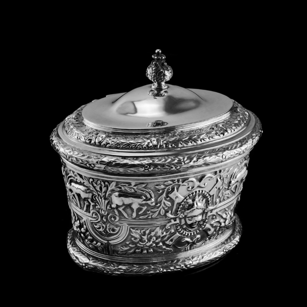 Rare Antique Solid Silver Cellini Tea Caddy Box - Mappin & Webb 1902 View XII