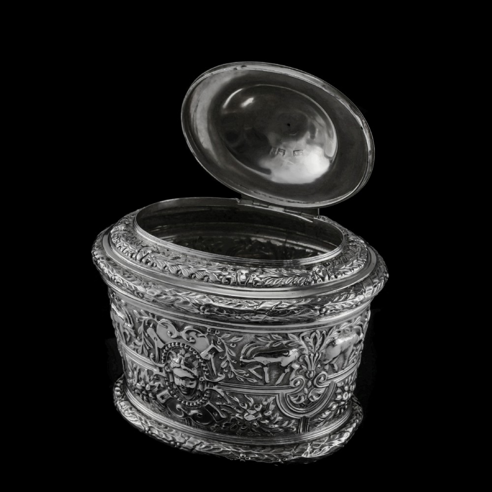 Rare Antique Solid Silver Cellini Tea Caddy Box - Mappin & Webb 1902 View XIII