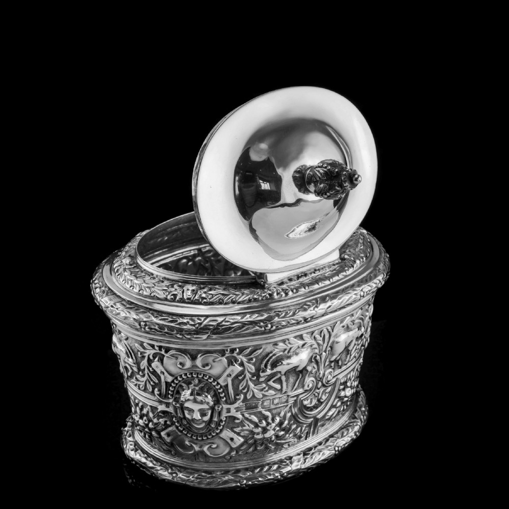 Rare Antique Solid Silver Cellini Tea Caddy Box - Mappin & Webb 1902 View XIV
