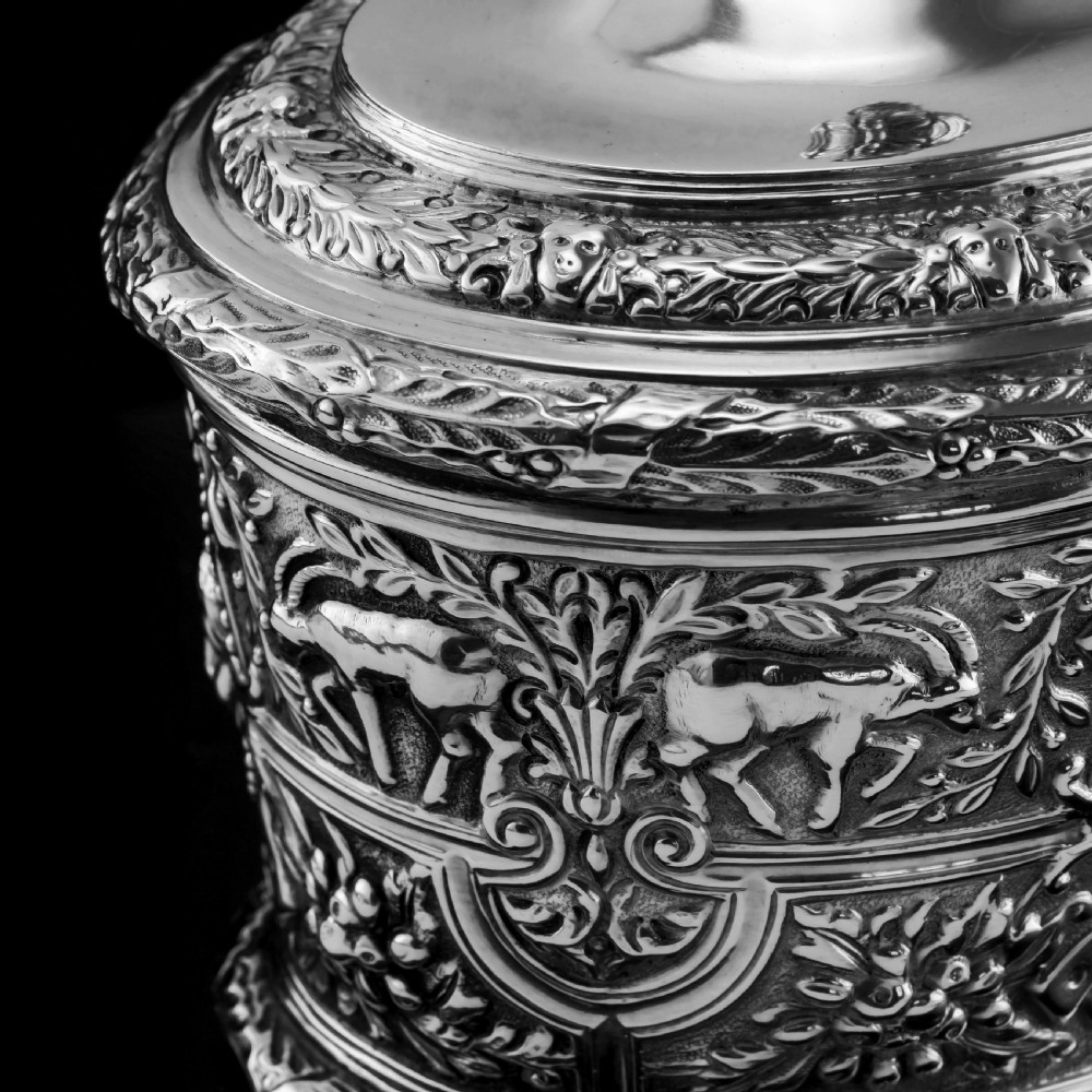 Rare Antique Solid Silver Cellini Tea Caddy Box - Mappin & Webb 1902 View XIX