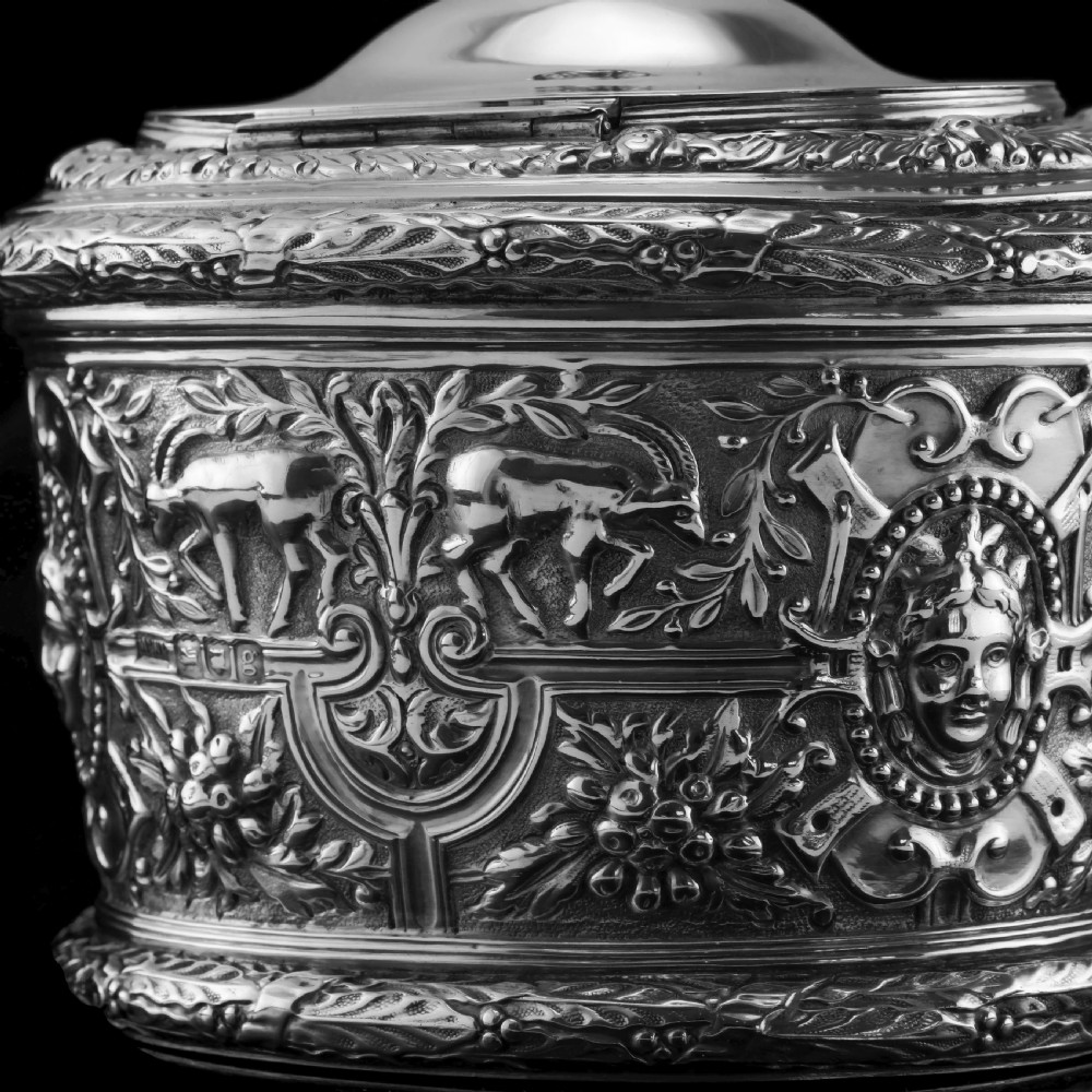 Rare Antique Solid Silver Cellini Tea Caddy Box - Mappin & Webb 1902 View XXVIII