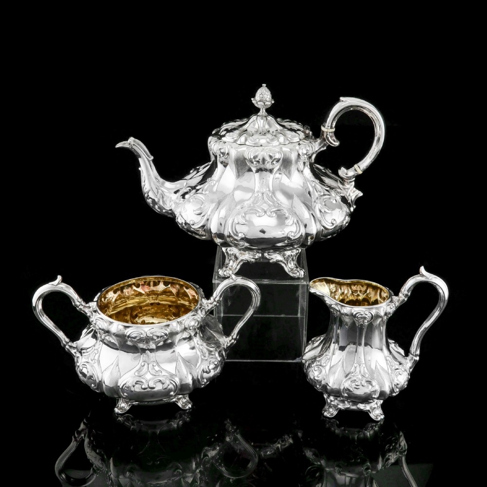 Antique Solid Silver Victorian Tea Set with Beautiful Chased Decoration - Roberts & Slater 1849 View III