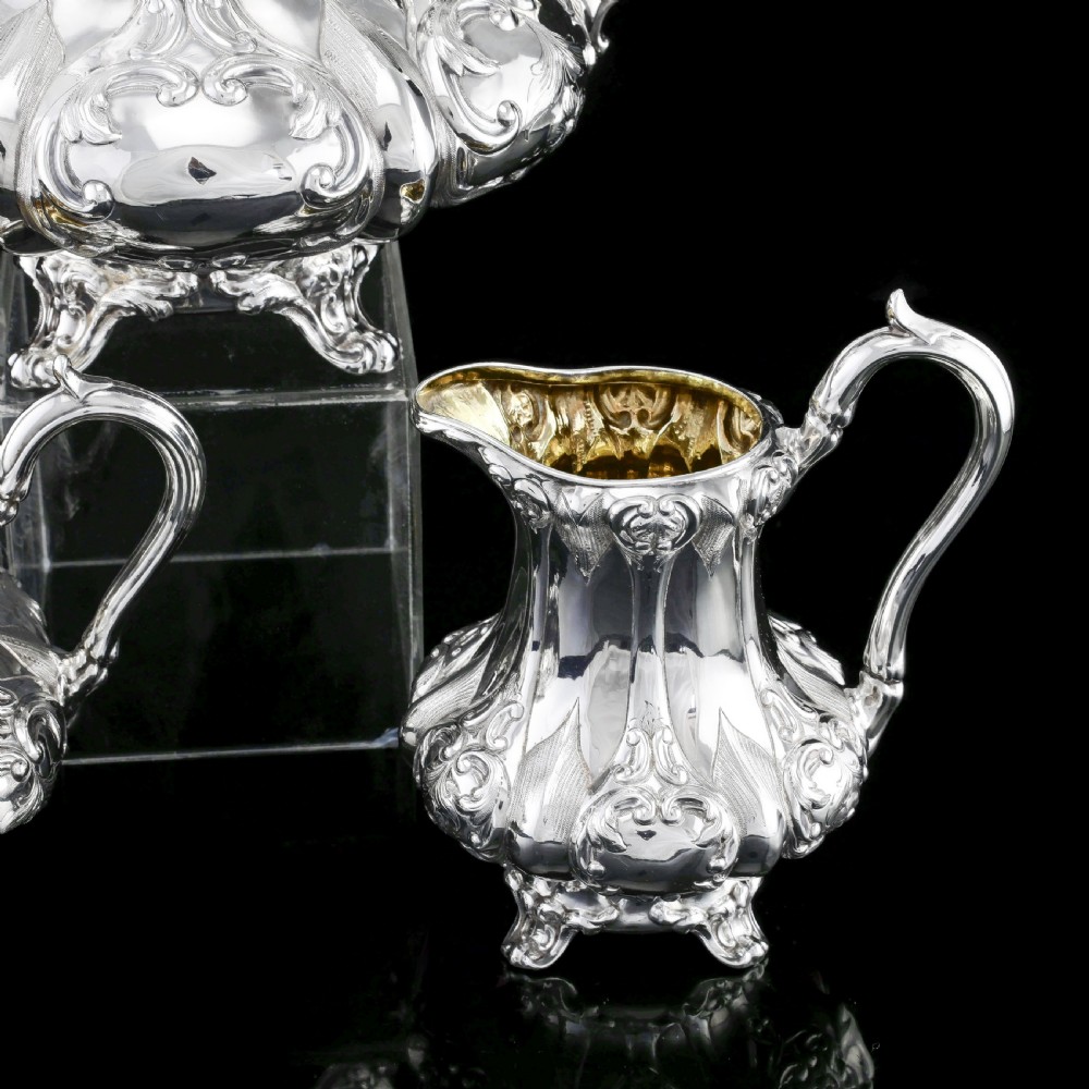 Antique Solid Silver Victorian Tea Set with Beautiful Chased Decoration - Roberts & Slater 1849 View VII