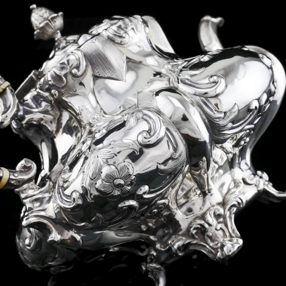 Antique Solid Silver Victorian Tea Set with Beautiful Chased Decoration - Roberts & Slater 1849 View XVII