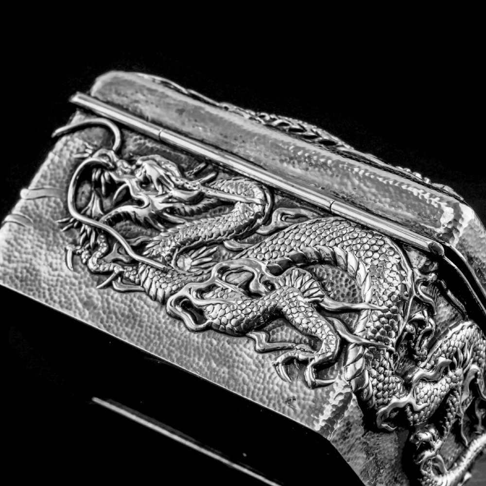 Antique Japanese Solid Silver Box with Embossed Dragons - Meiji Period c.1900 View XII