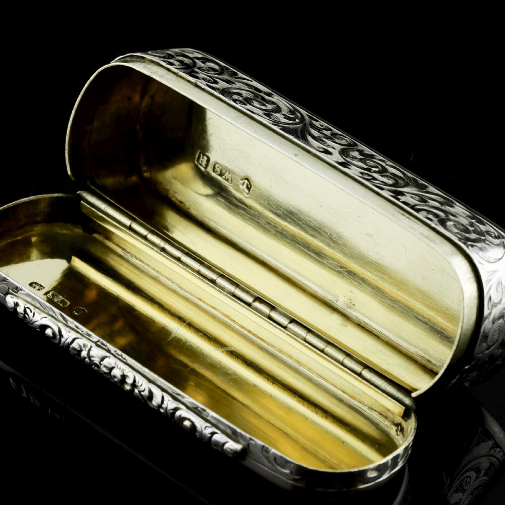 Antique Solid Silver Oval Snuff Box, Beautifully Hand Engraved - William Simpson 1840 View VIII