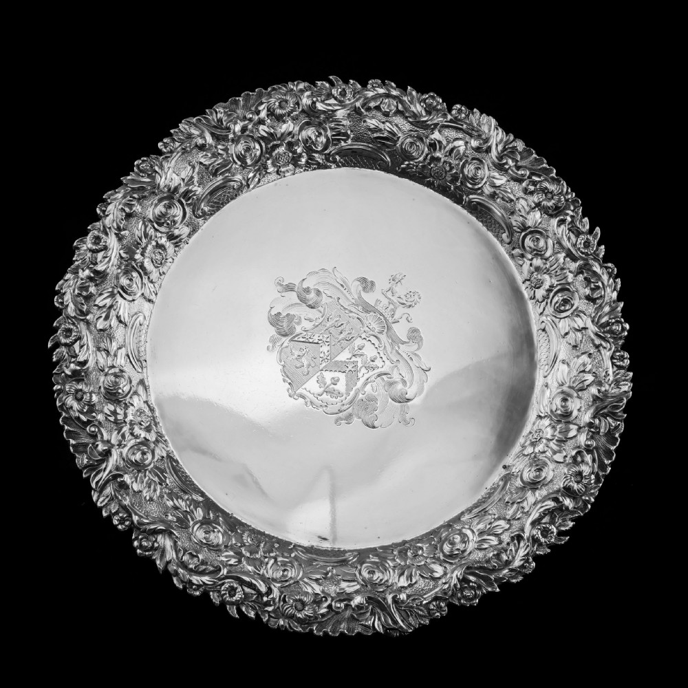 A Stunning English Georgian Solid Silver Salver Tray with Rococo Decoration - William Eaton 1818 View IV