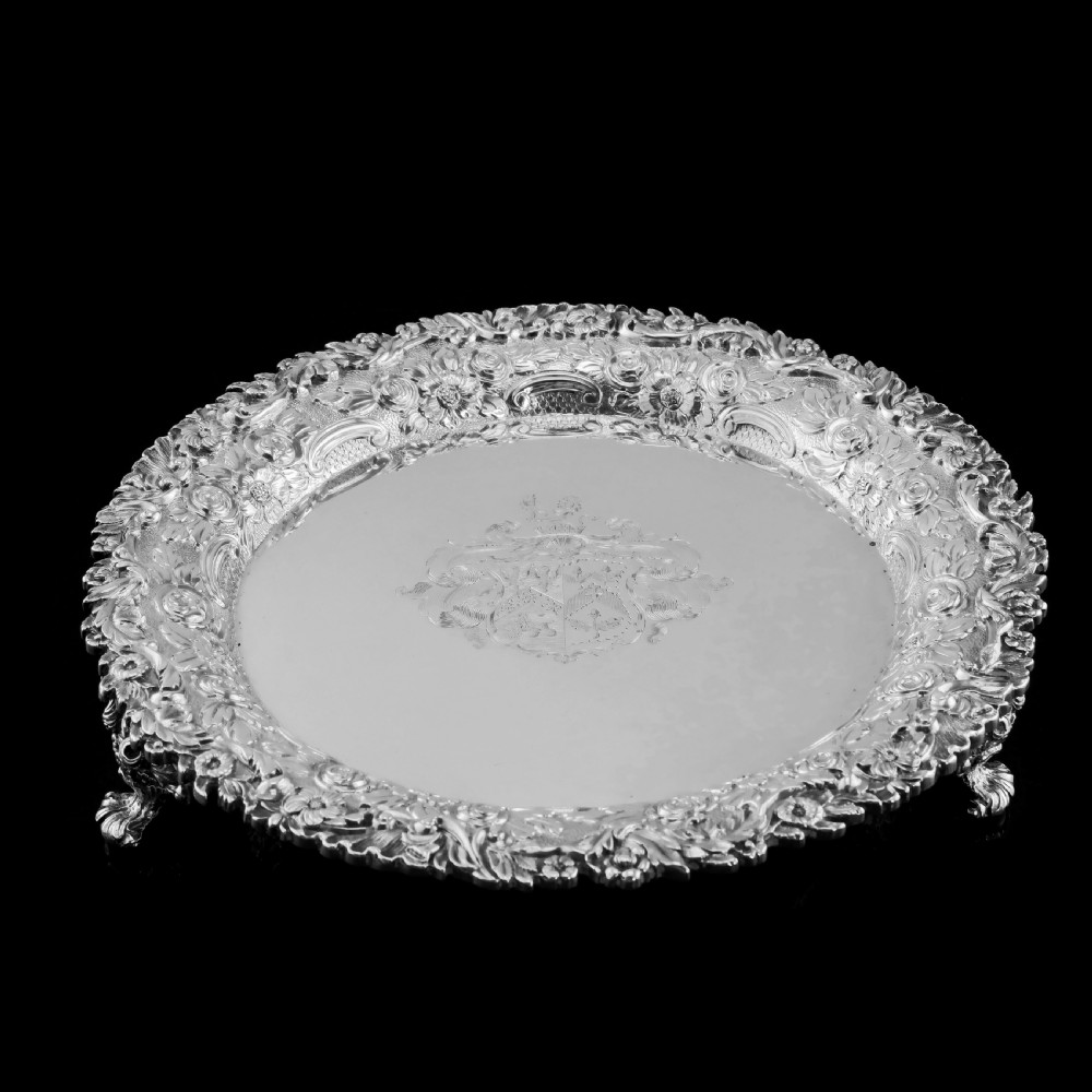 A Stunning English Georgian Solid Silver Salver Tray with Rococo Decoration - William Eaton 1818 View V