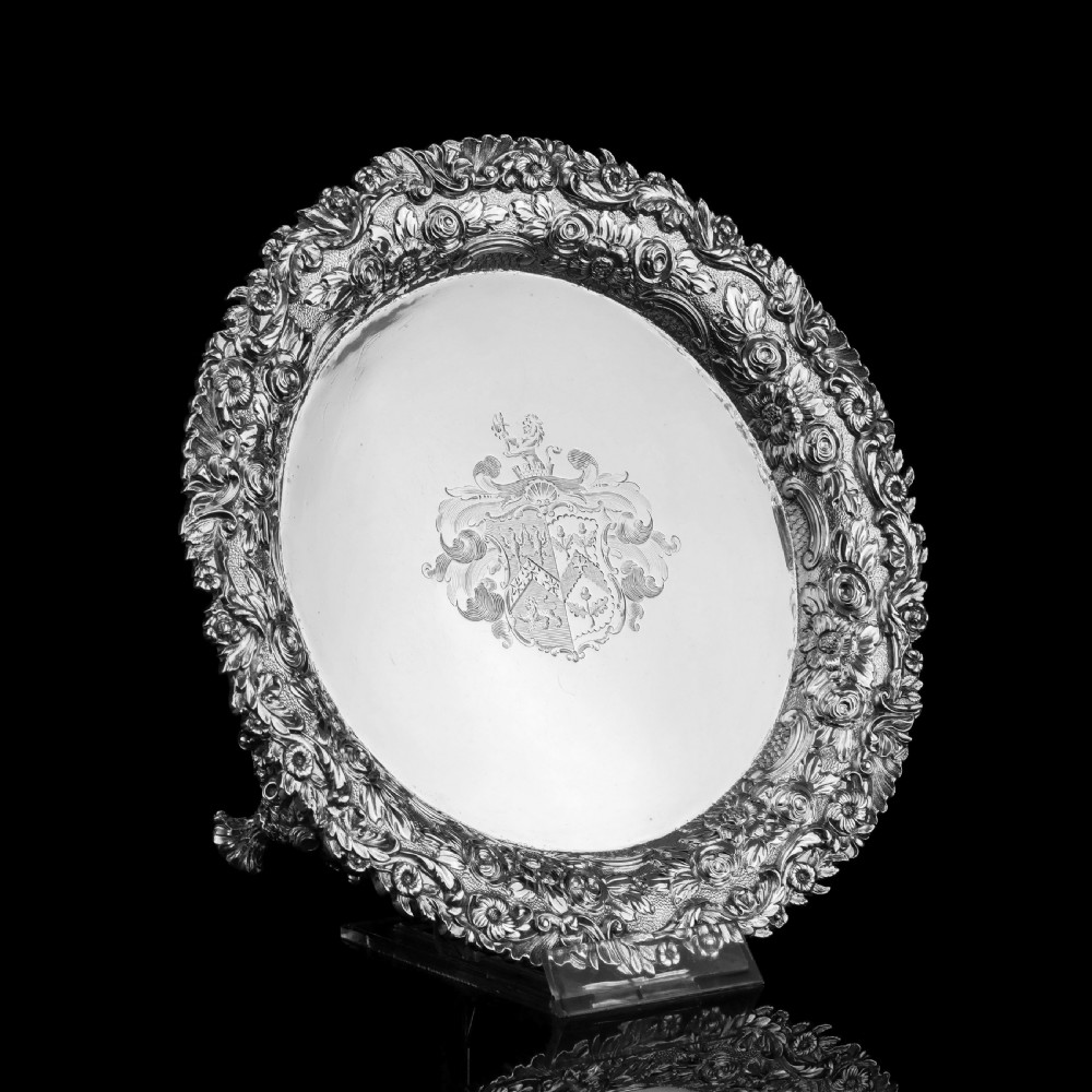 A Stunning English Georgian Solid Silver Salver Tray with Rococo Decoration - William Eaton 1818 View VII