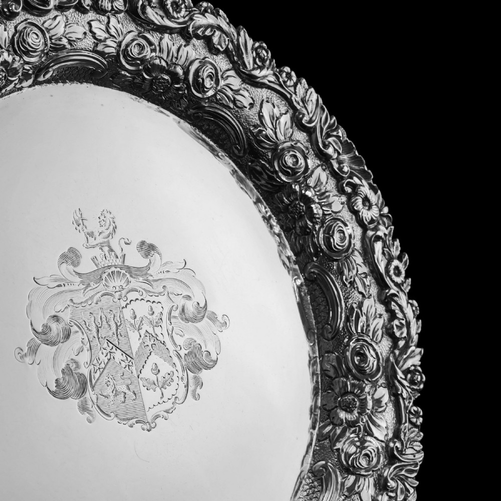 A Stunning English Georgian Solid Silver Salver Tray with Rococo Decoration - William Eaton 1818 View VIII