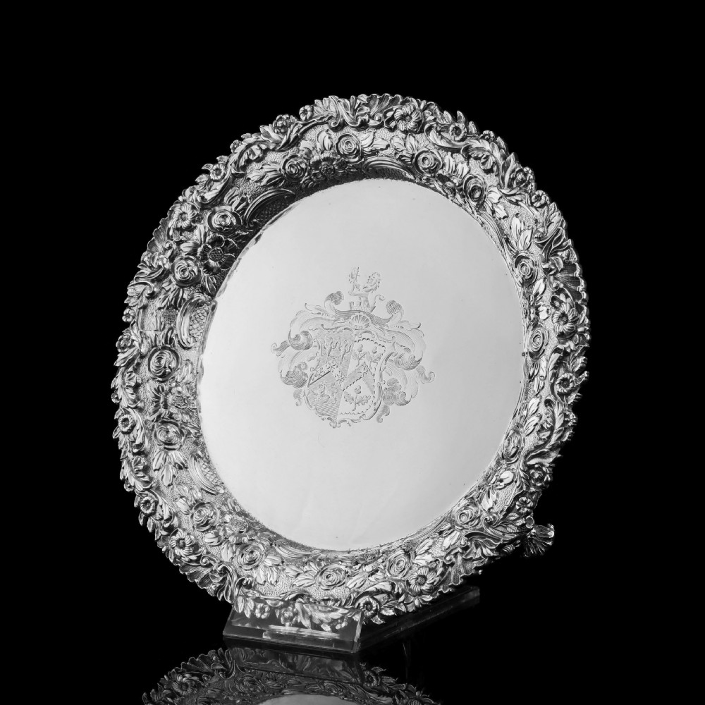 A Stunning English Georgian Solid Silver Salver Tray with Rococo Decoration - William Eaton 1818 View XI