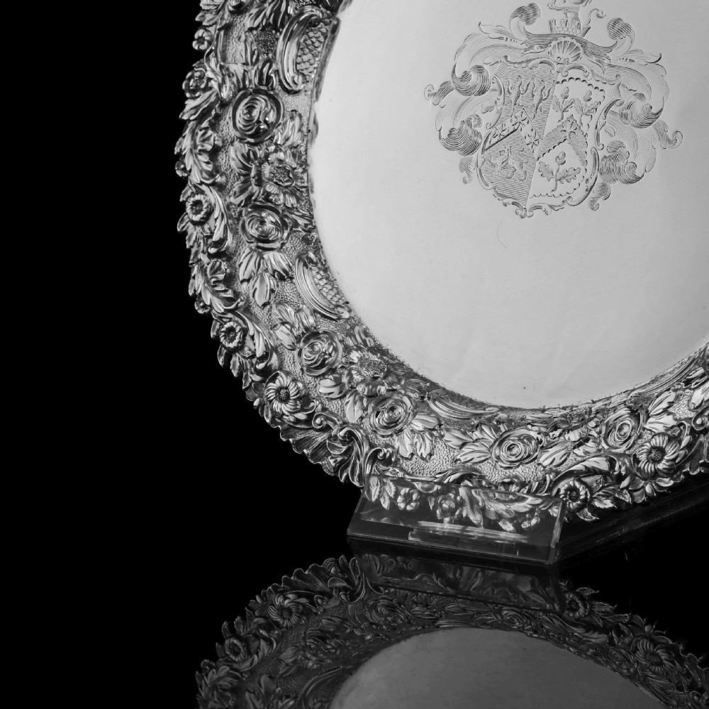 A Stunning English Georgian Solid Silver Salver Tray with Rococo Decoration - William Eaton 1818 View XIII