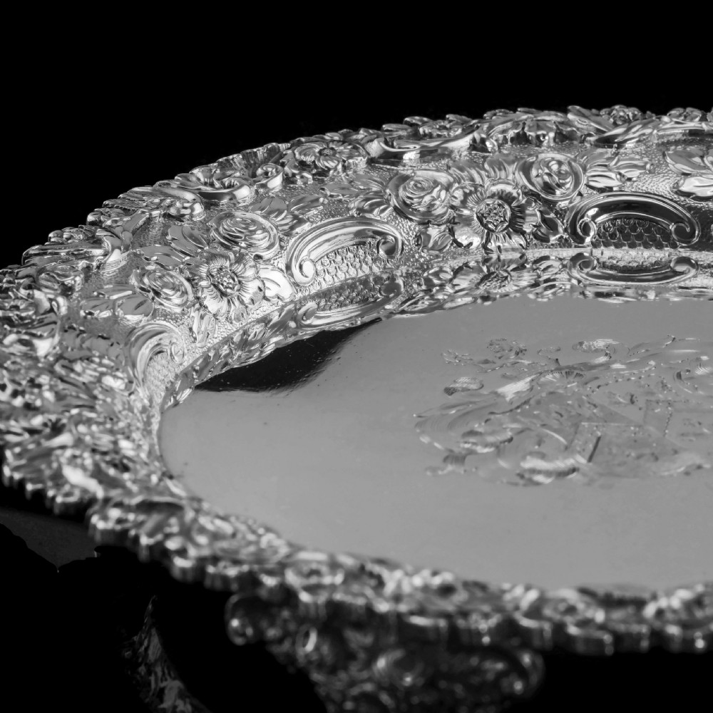 A Stunning English Georgian Solid Silver Salver Tray with Rococo Decoration - William Eaton 1818 View XX