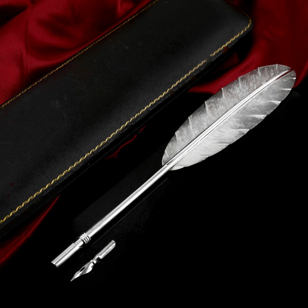 A Stylish Antique Solid Silver Feather Quill Pen - Carrington & Co 1901