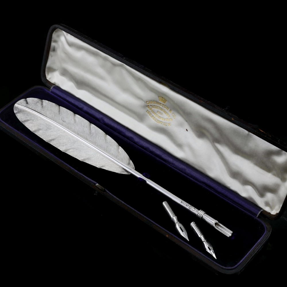A Stylish Antique Solid Silver Feather Quill Pen - Carrington & Co 1901 View III