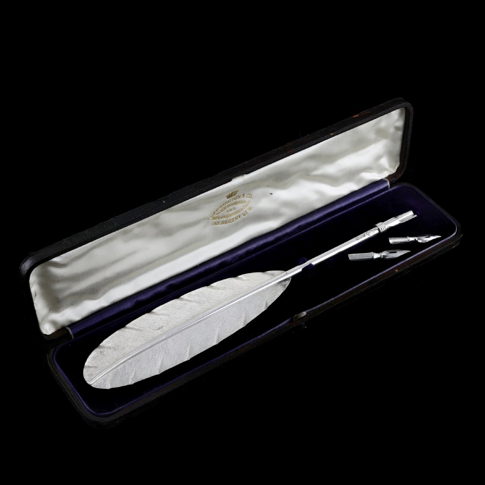 A Stylish Antique Solid Silver Feather Quill Pen - Carrington & Co 1901 View IV