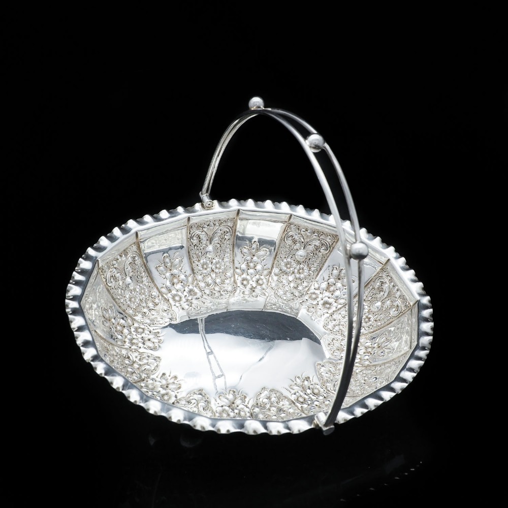 A Victorian Solid Silver Basket with Floral Chasing - William Morton & Sons 1898