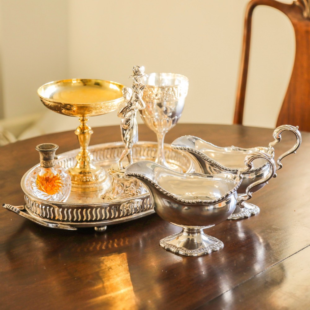 Antique Pair of Georgian Solid Silver Pedestal Sauce Boats - William Collins 1774 View II