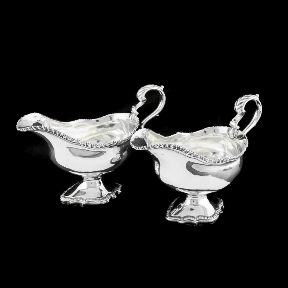 Antique Pair of Georgian Solid Silver Pedestal Sauce Boats - William Collins 1774 View III