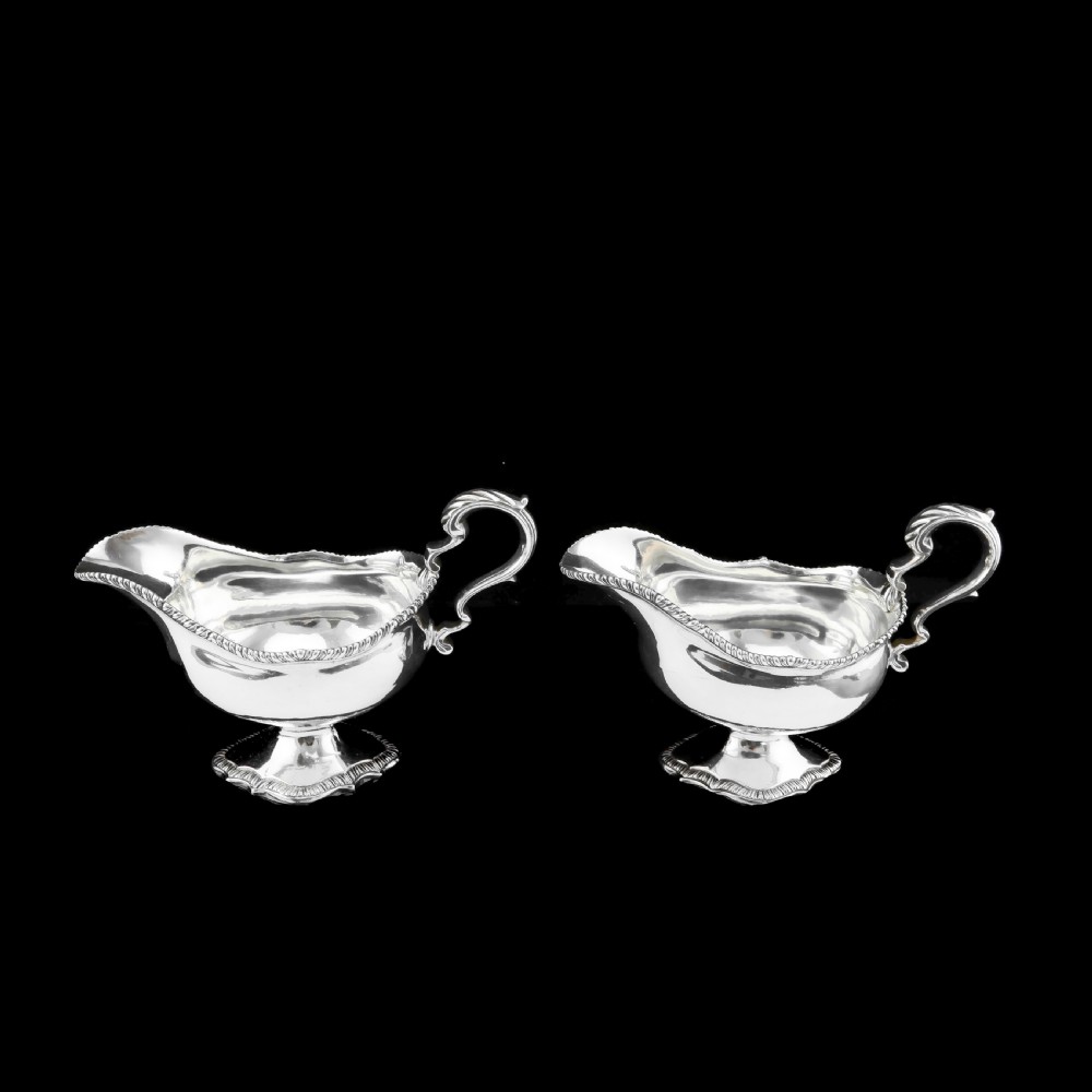 Antique Pair of Georgian Solid Silver Pedestal Sauce Boats - William Collins 1774 View V