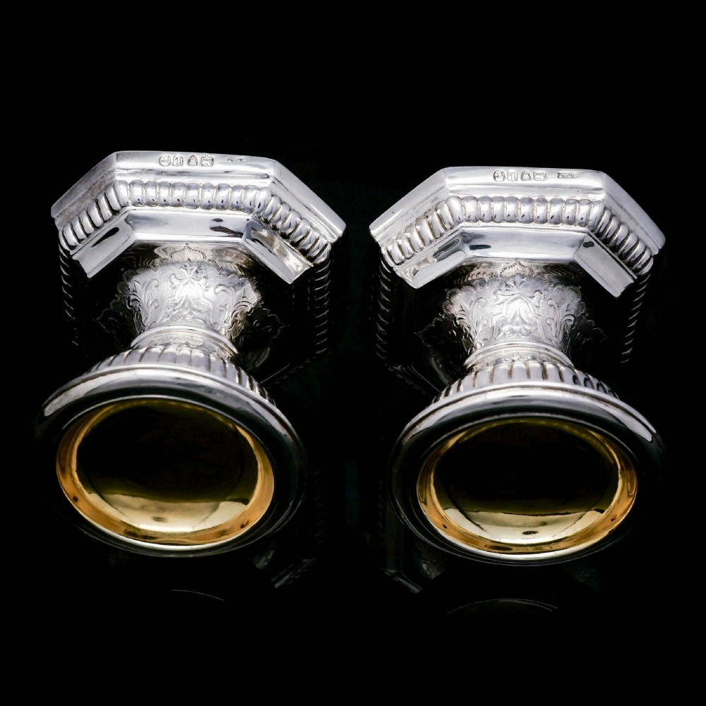 A Unique Antique Pair of Solid Silver Salt Cellars, Pedestal Design - Daniel & John Wellby 1886 View XVI