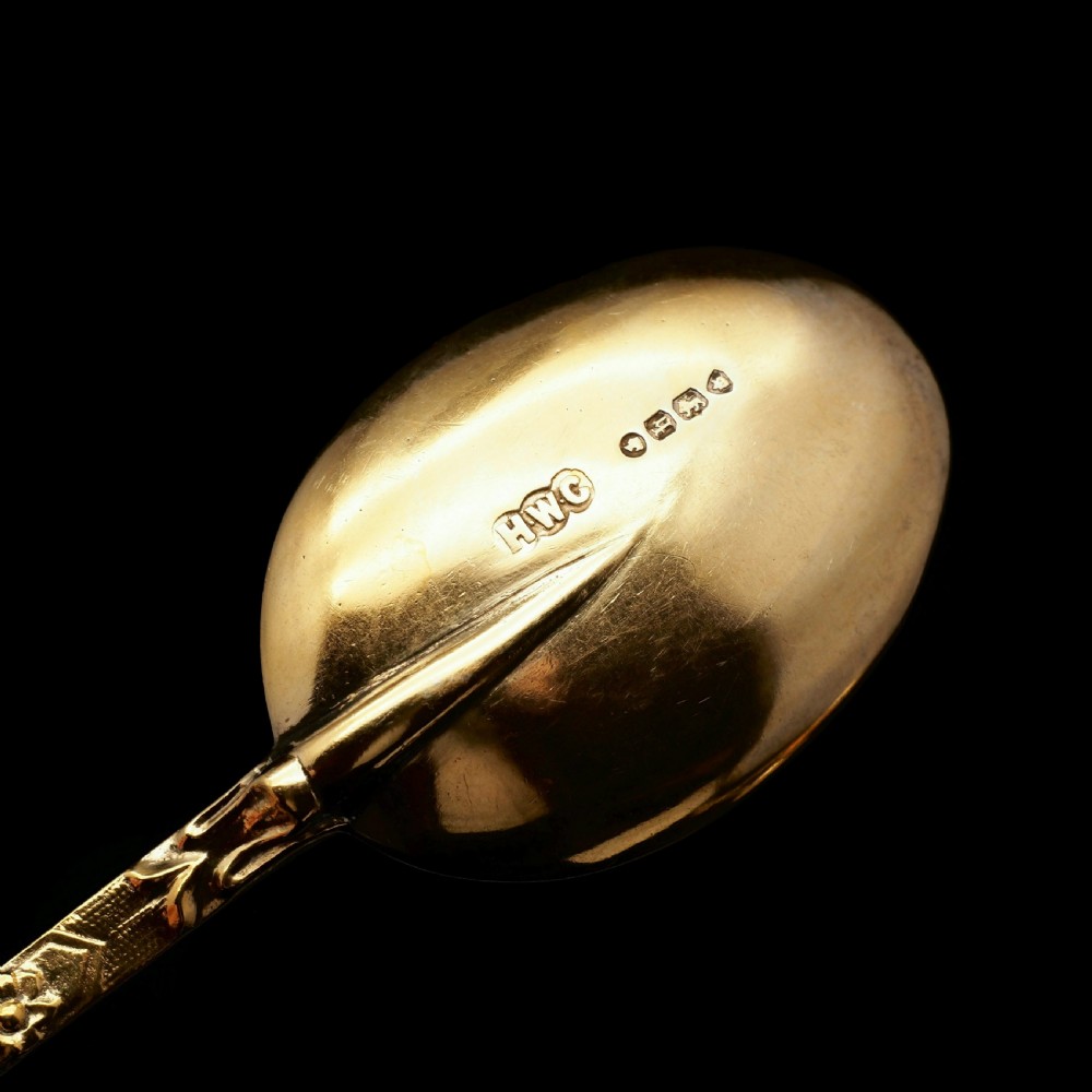 An Antique Set of 4 Solid Silver Gilt Spoons with Highly Embossed Design - Henry William Curry 1871 View II