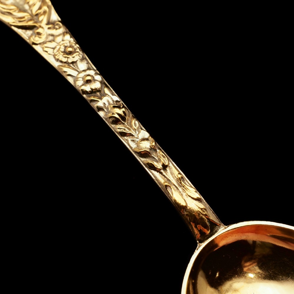 An Antique Set of 4 Solid Silver Gilt Spoons with Highly Embossed Design - Henry William Curry 1871 View V
