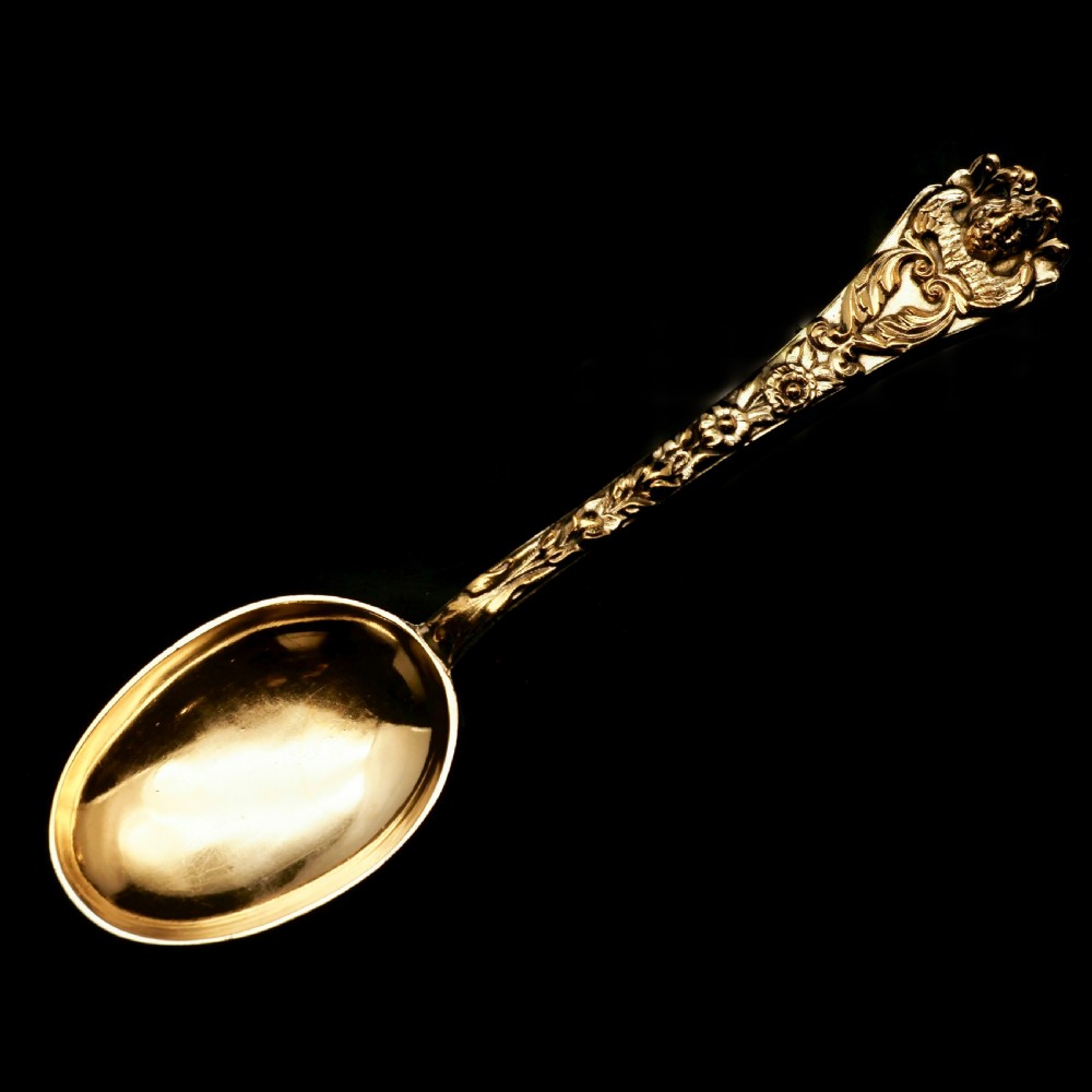 An Antique Set of 4 Solid Silver Gilt Spoons with Highly Embossed Design - Henry William Curry 1871 View VII