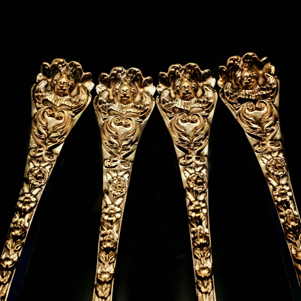 An Antique Set of 4 Solid Silver Gilt Spoons with Highly Embossed Design - Henry William Curry 1871 View XI