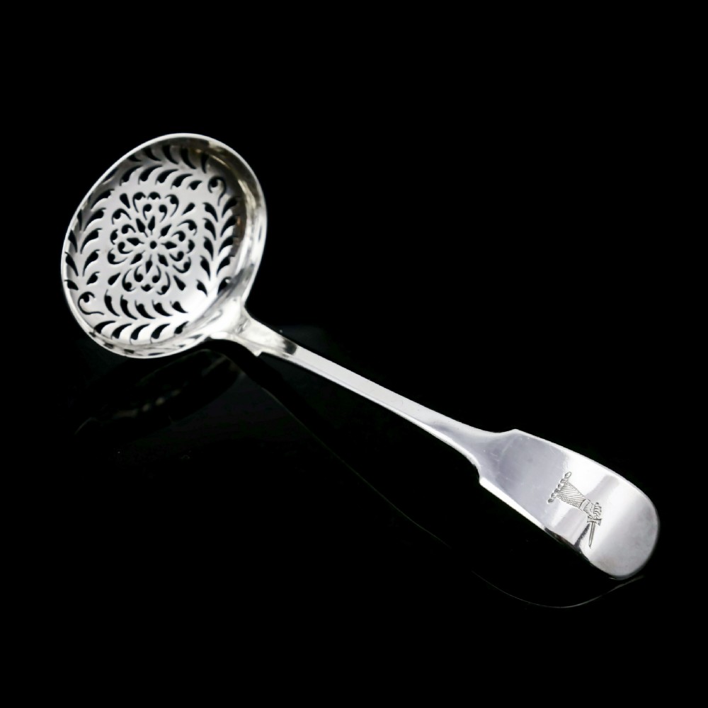 Antique Victorian Solid Sterling Silver Sugar Sifter Spoon - A B Savory & Sons (William Smily) 1856 View XII