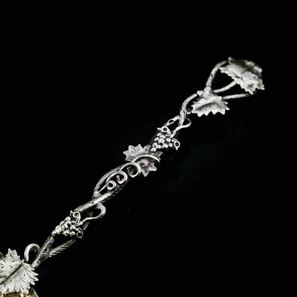 Antique Victorian Solid Sterling Silver Sugar Sifter Spoon with Grape Vine Design - Taylor & Perry 1853 View II