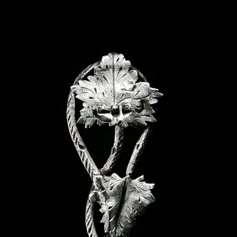 Antique Victorian Solid Sterling Silver Sugar Sifter Spoon with Grape Vine Design - Taylor & Perry 1853 View III