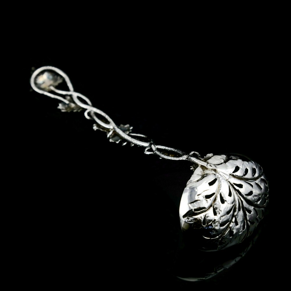 Antique Victorian Solid Sterling Silver Sugar Sifter Spoon with Grape Vine Design - Taylor & Perry 1853 View VI