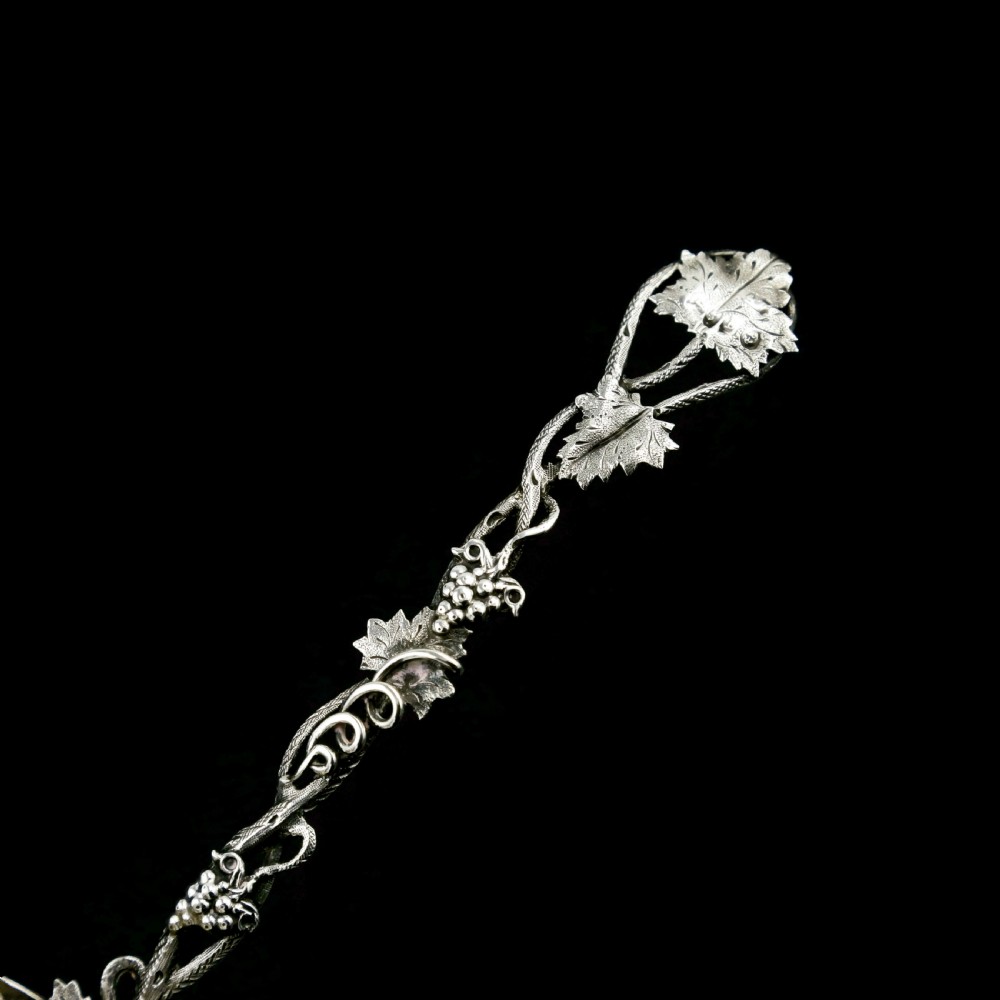 Antique Victorian Solid Sterling Silver Sugar Sifter Spoon with Grape Vine Design - Taylor & Perry 1853 View X