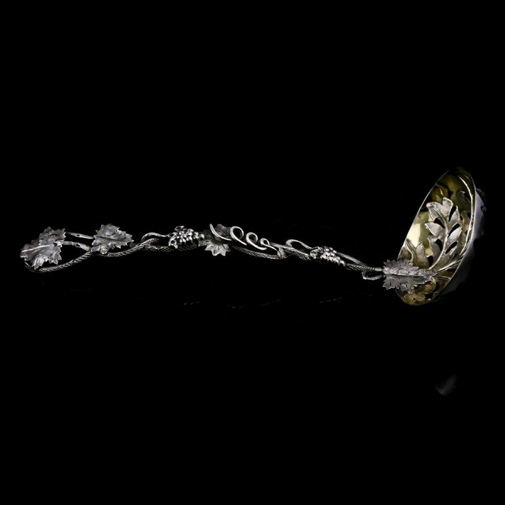 Antique Victorian Solid Sterling Silver Sugar Sifter Spoon with Grape Vine Design - Taylor & Perry 1853 View XI