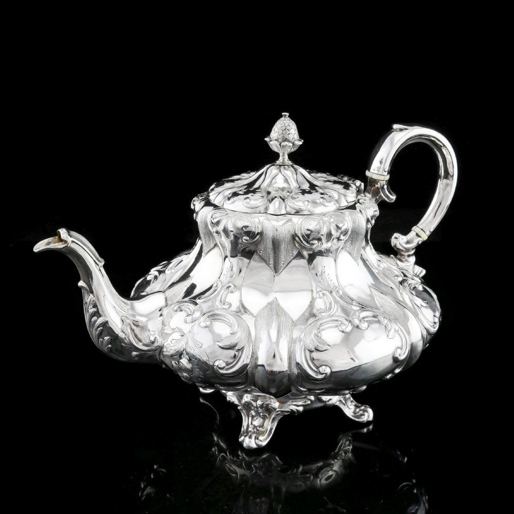 Antique Solid Silver Victorian Tea Set with Beautiful Chased Decoration - Roberts & Slater 1849 View III